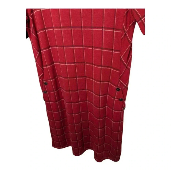 J. Jill Womens Ponte Knit Red Plaid Windowpane Shirt Sleeve Shift Dress Sz Large - Picture 4 of 16